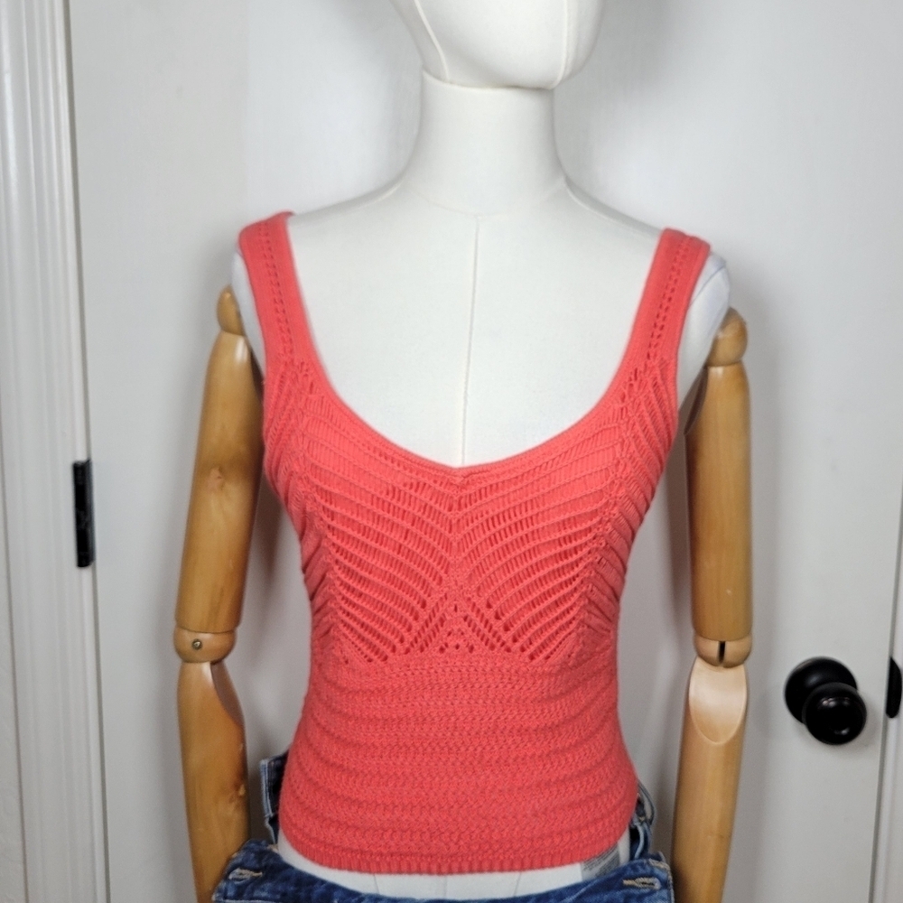 Abercrombie & Fitch Coral Crochet Tank Top Size Small 100% Cotton
